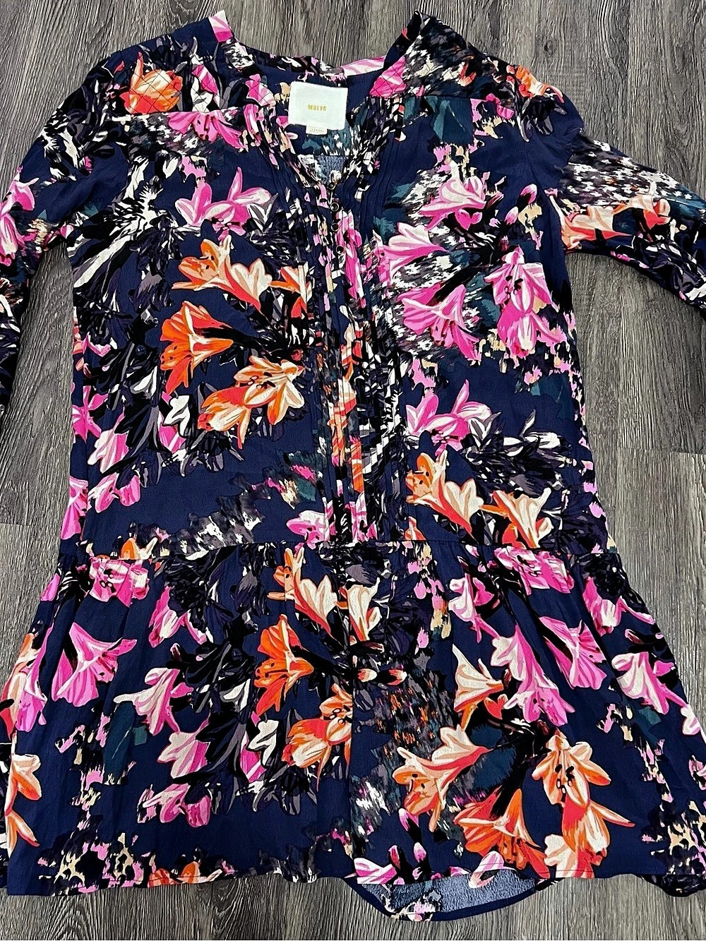 Maeve Floral Mini Dress in Blue & Pink Size Large Like New
